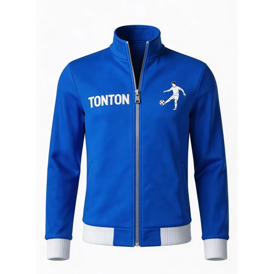 TONTON-Blauer Fußball-Jacke mit Spieler-Motiv – Leichte, atmungsaktive Mesh-Trainingsjacke nach Maß