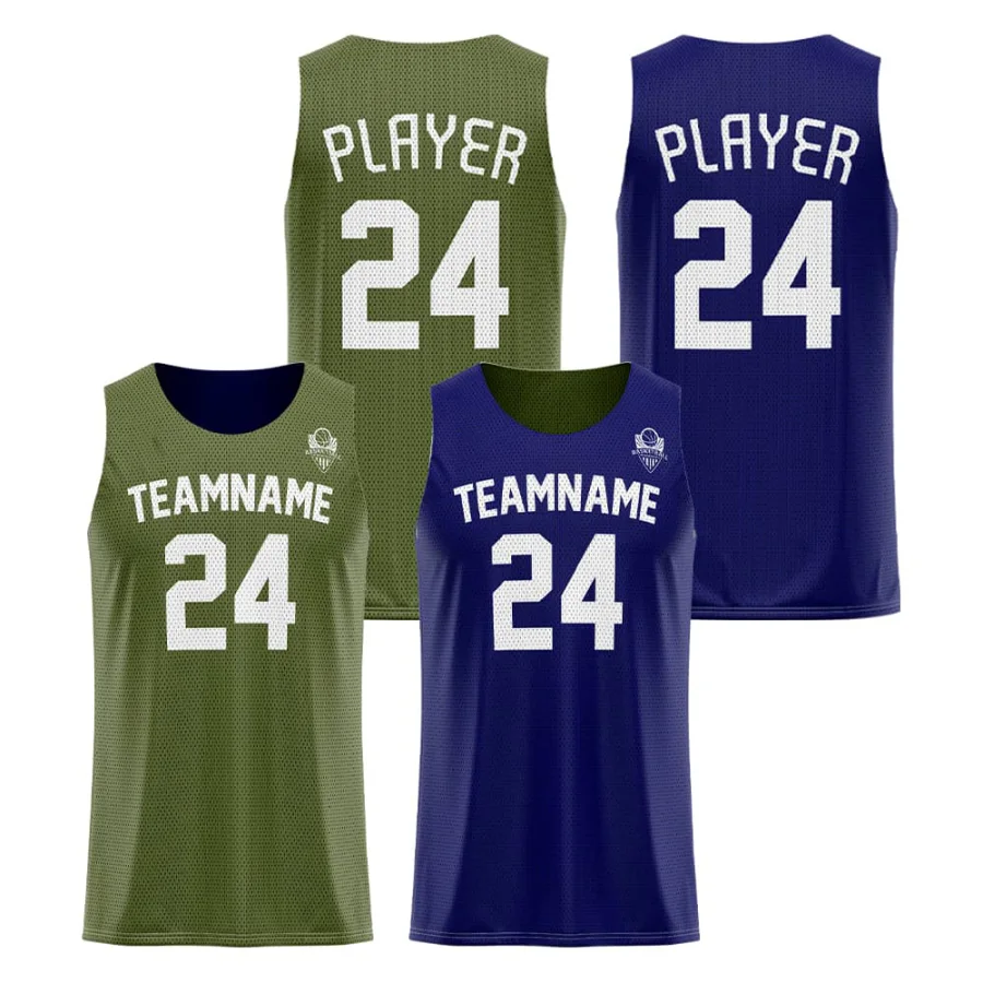 Tonton Olive & Navy Reversible Basketball Jersey - Full Sublimation Printed Loose Fit Jersey