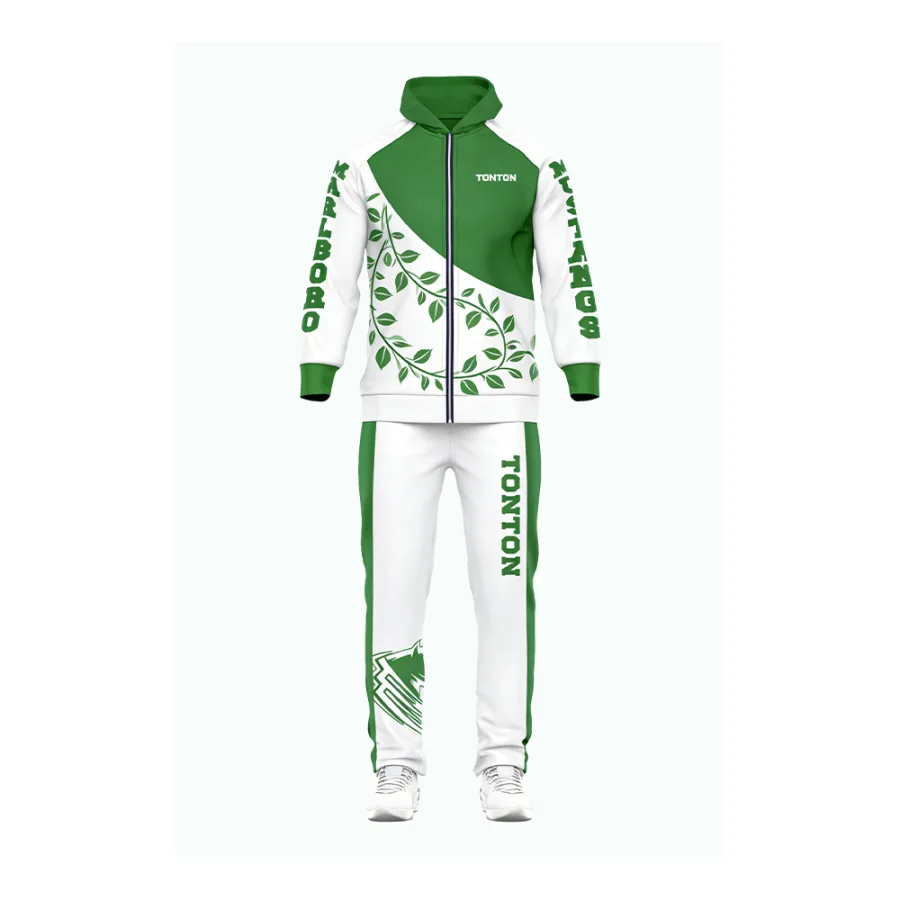 Tonton Green Floral Accent Volleyball Tracksuit - Customizable Logo Loose Fit Athletic Set