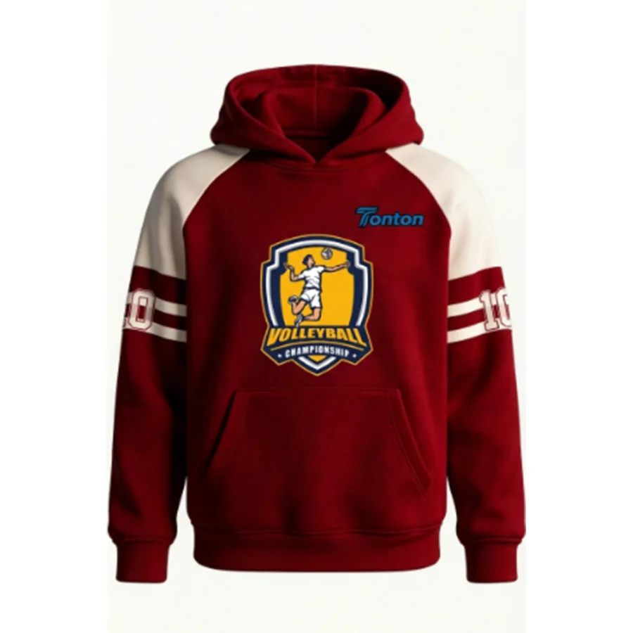 Tonton Maroon & Grey Volleyball Hoodie - Full Sublimation Printed Reinforced Neck Binding Gear