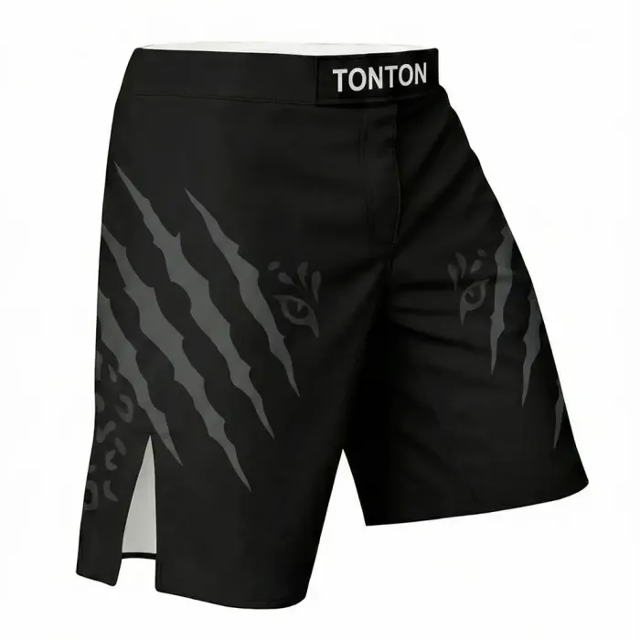 tonton black custom MMA shorts right view with beast claw graphic fightwear