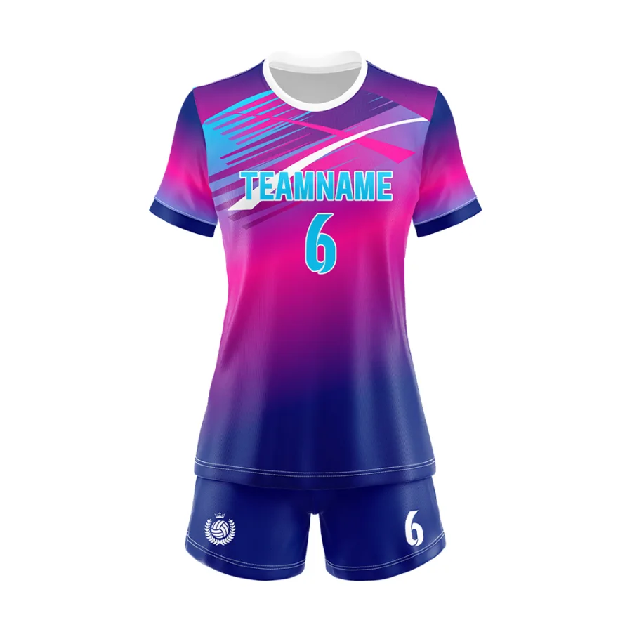 TONTON-Volleyball-Set für Frauen in lila-rosa Verlaufsoptik – vollständig sublimationsbedruckte Racerback-Design-Bekleidung
