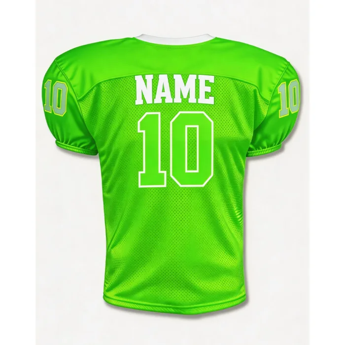 Back view of tonton custom lime green practice jersey by tonton featuring player name and number 10.