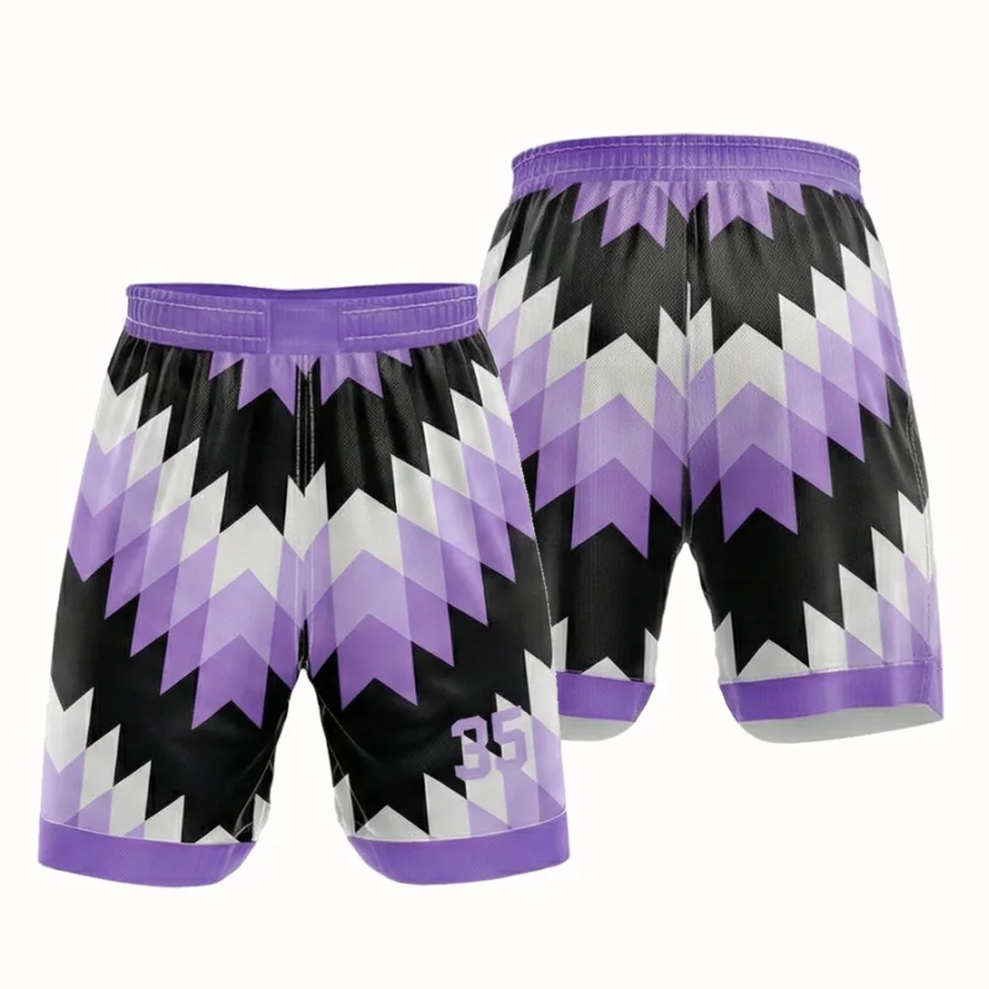 TONTON Purple Geometriske Chevron Basketballshorts – Holdbare, syede træningsshorts til hold