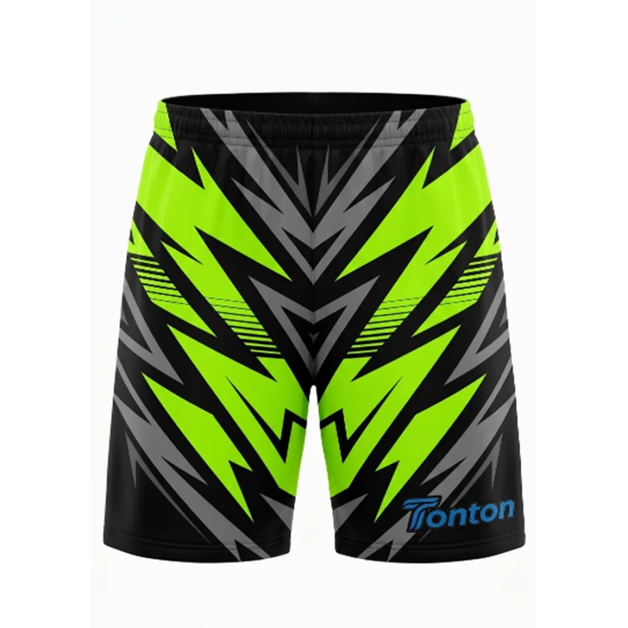 TONTON Neongrün-schwarze Lightning-Fußballshorts – vollständig sublimationsbedruckte Sportbekleidung