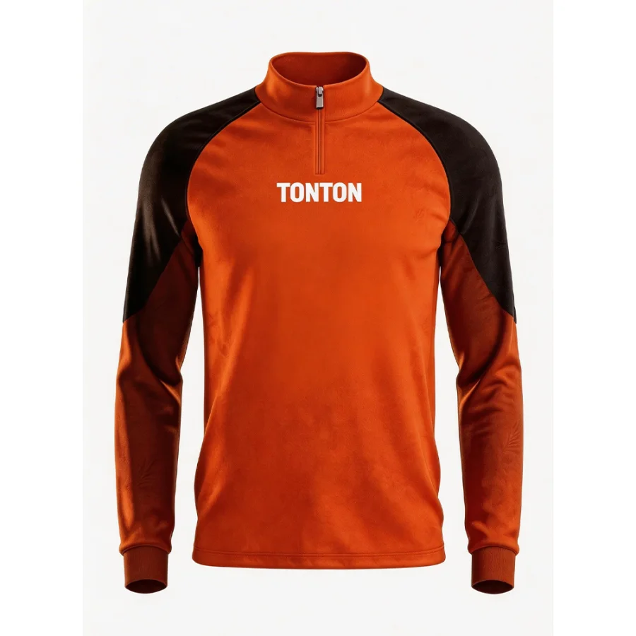TONTON-Zweifarbiger Trainingsanzug-Oberteil in Orange & Braun – locker geschnittenes, bequemes Trainingsoutfit für Fußball