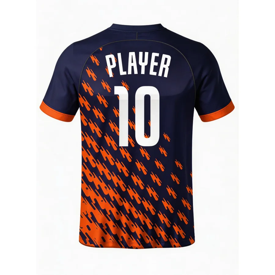 Back view of tonton blue and orange volleyball top with customizable "PLAYER 10" text.