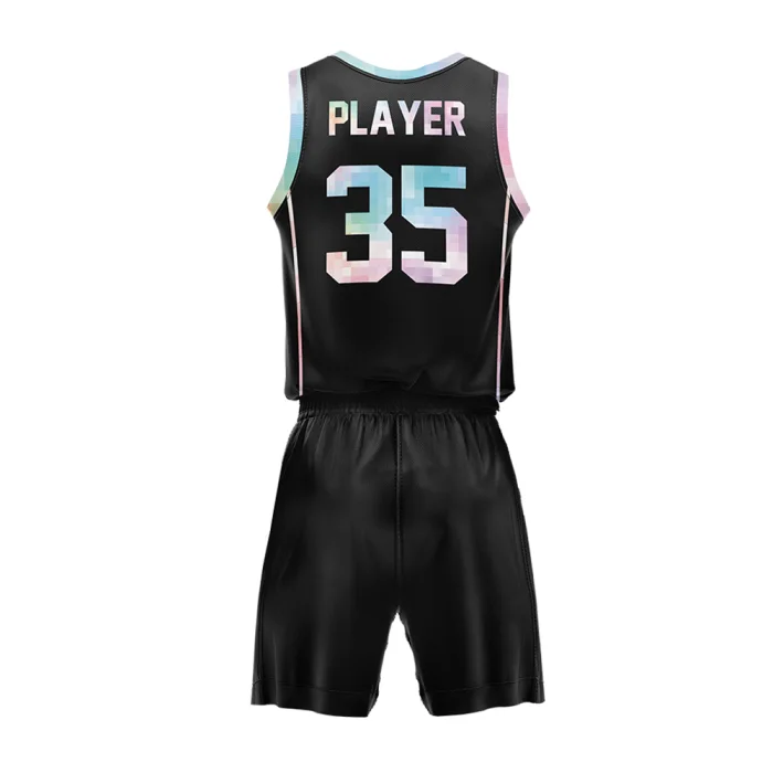 Back view of tonton custom black basketball game jersey featuring a clean athletic fit with player name and number 35.