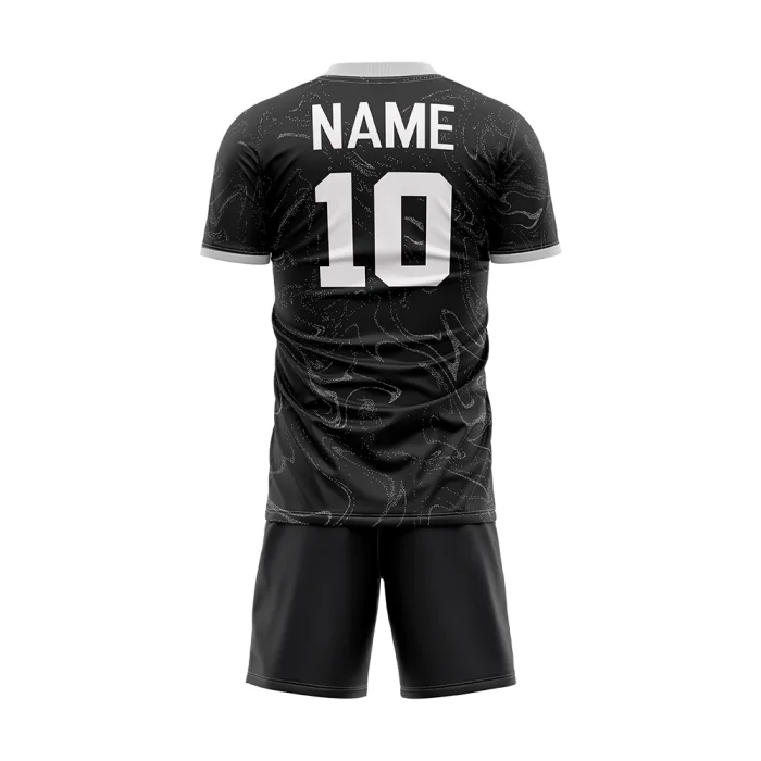 Back view of tonton custom black football kit featuring white player number 10 and name.