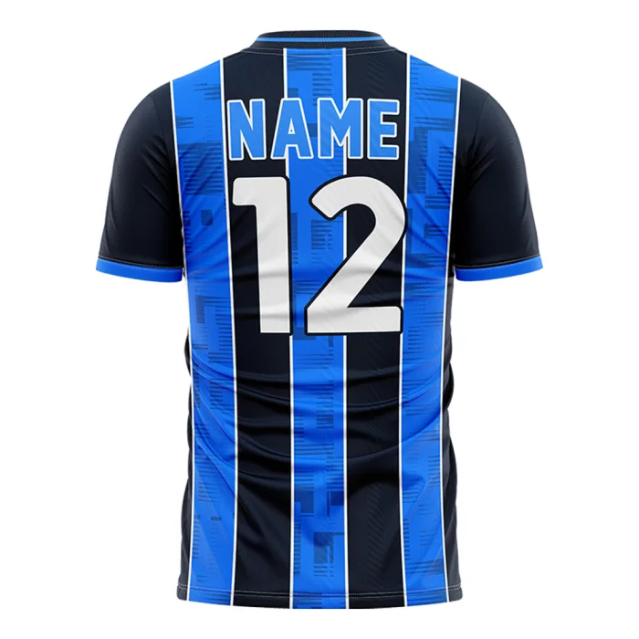 Back view of tonton custom striped football training shirt with name and number 12.