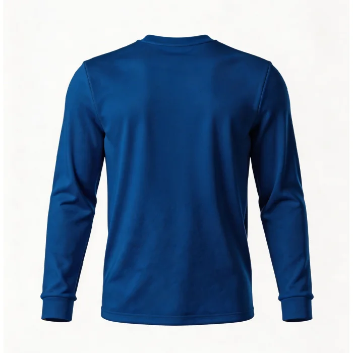 Back view of tonton custom royal blue compression shirt with a professional athletic fit and smooth fabric.