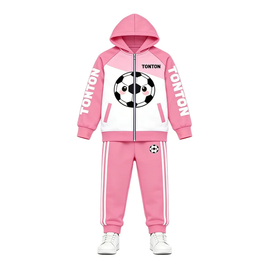 TONTON-Pink-Jugend-Fußball-Trainingsanzug mit Cartoon-Print – Leichter, atmungsaktiver Mesh-Stoff, individuell gestaltbares Equipment