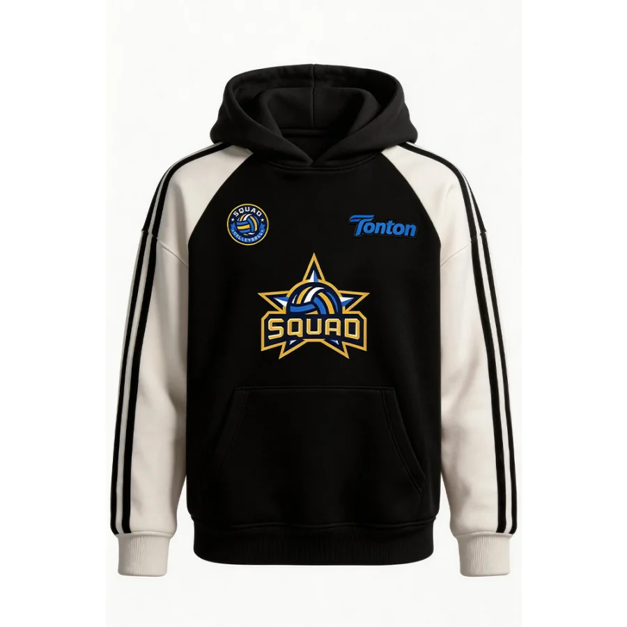 Tonton Black & White Contrast Volleyball Hoodie - Customizable Logo Lightweight Team Hoodie