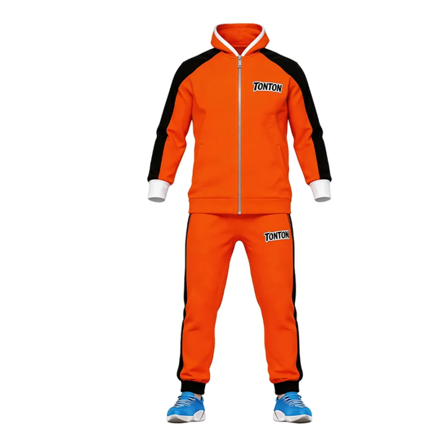 TONTON Classic-Trainingsanzug in Orange & Schwarz – Vollständig sublimationsbedruckter, locker sitzender Fußballanzug