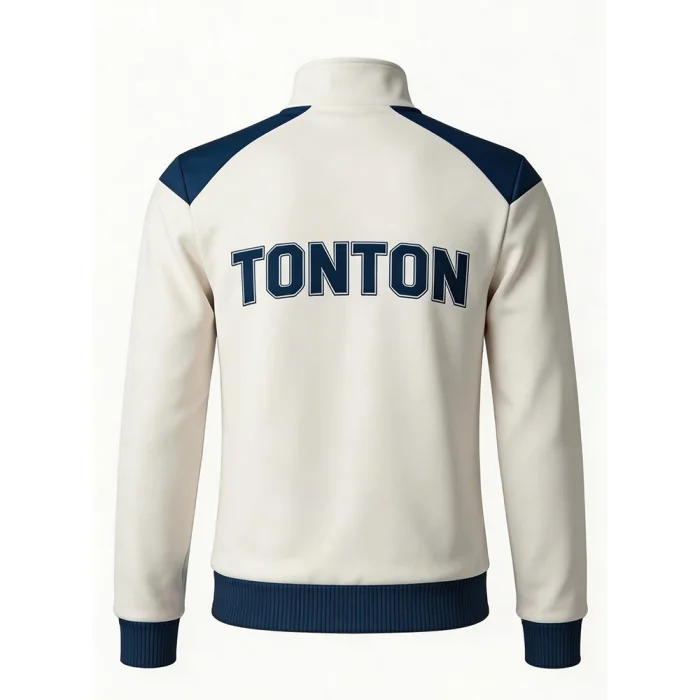 图腾Tonton定制白蓝拼色足球队服夹克背面，采用专业运动版型。