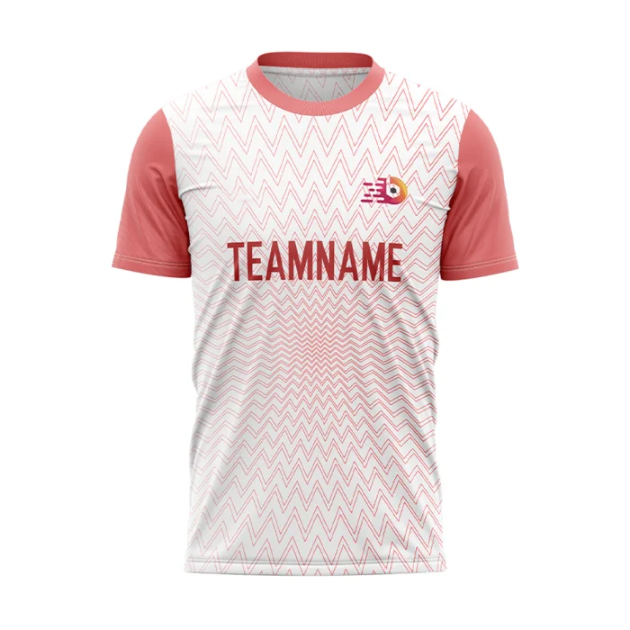 Front view of tonton custom white and coral training top with a radial dotted gradient pattern.