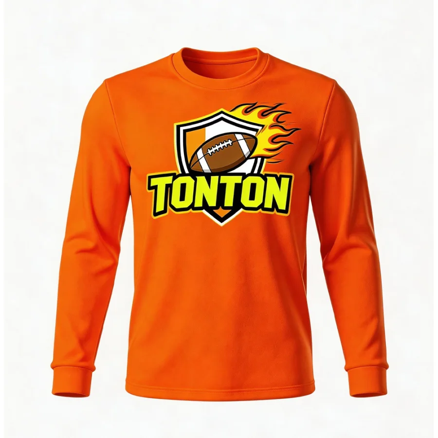 TONTON Solid Orange Shield Graphic futbolo pagrindinė drabužių klostė – profesinė ultra-tanki suspaudimo marškinėlė