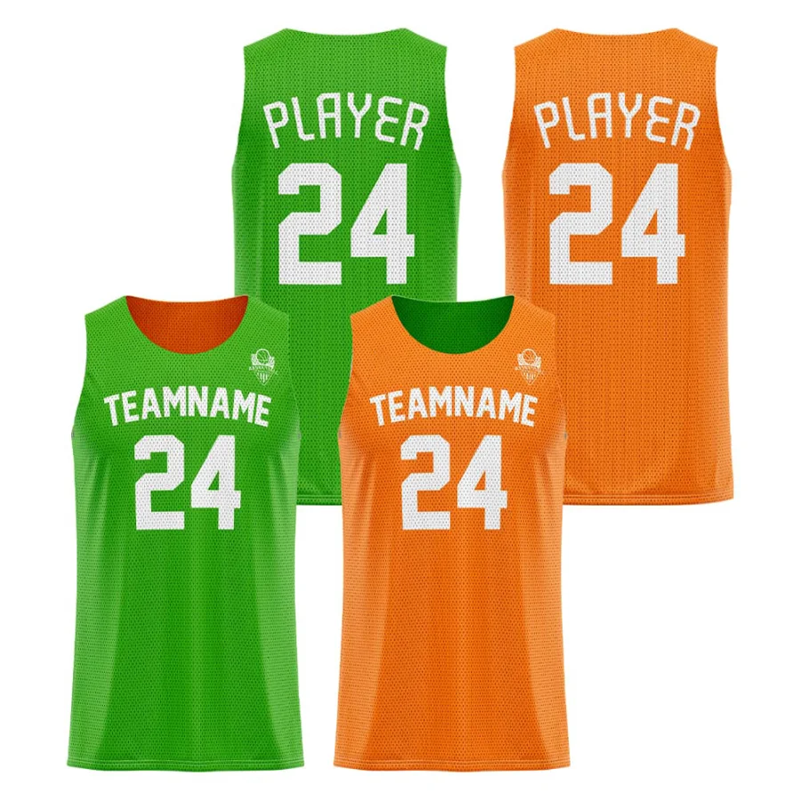 Tonton Neon Green & Orange Reversible Basketball Jersey - Full Sublimation Printed Reinforced Binding Gear