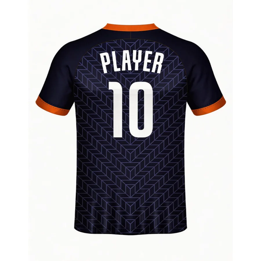 Back of tonton navy volleyball shirt featuring white "PLAYER 10" print and textured pattern.