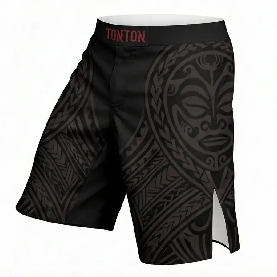 TONTON polynesische Tribal-Tattoo-MMA-Shorts – robuste Kampfshorts mit dreifachem Steppstich und verstärkter Verarbeitung