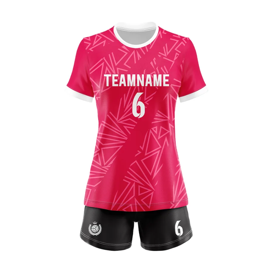 TONTON Rot-geometrisches Volleyball-Outfit für Frauen – individuell gestaltbares Logo, komplett sublimationsbedruckter Anzug