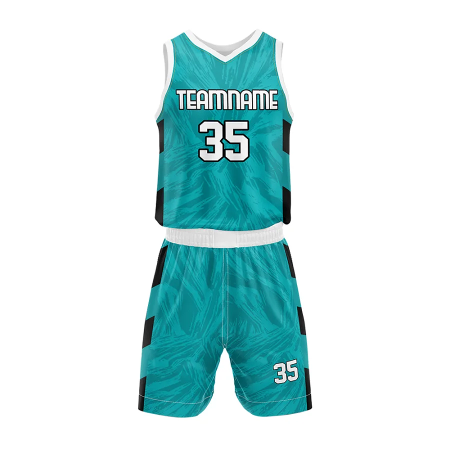 TONTON-Trainingsanzug für Basketball in Türkis und Weiß mit Wellenmuster – leichtes, atmungsaktives Mesh-Gewebe, locker geschnitten, Hochleistungs-Bekleidung