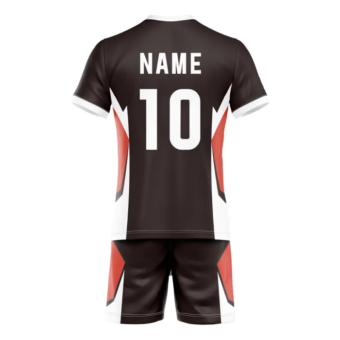 Back view of tonton black volleyball match outfit with "NAME 10" and side stripe detailing.