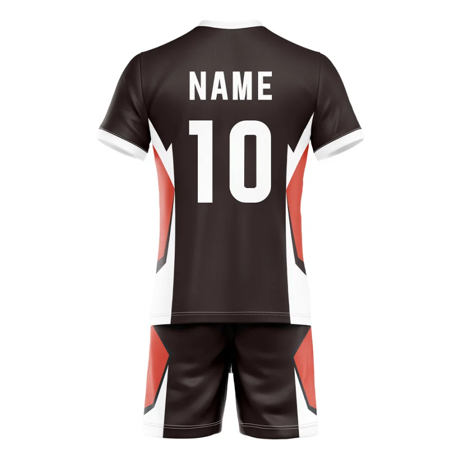 Back view of tonton black volleyball match outfit with "NAME 10" and side stripe detailing.