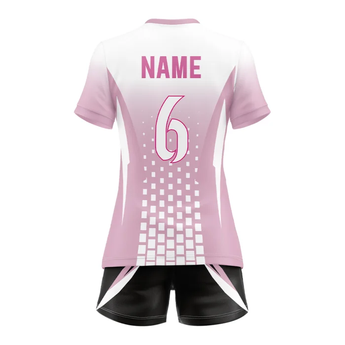 Back view of tonton pink volleyball jersey featuring "NAME 6" and breathable textured graphics.