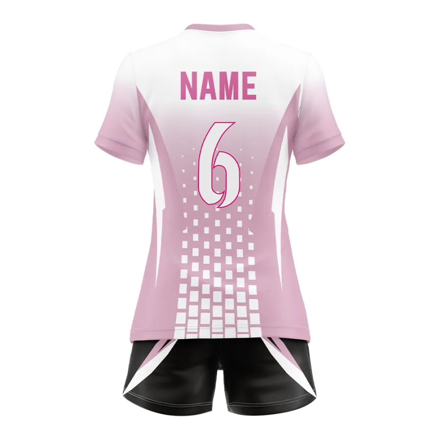 Back view of tonton pink volleyball jersey featuring "NAME 6" and breathable textured graphics.