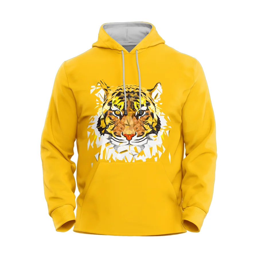 TONTON Yellow Tiger-grafisk basketballhoodie – tilpasset holdspullover med højtydende print og blød fleece-futter