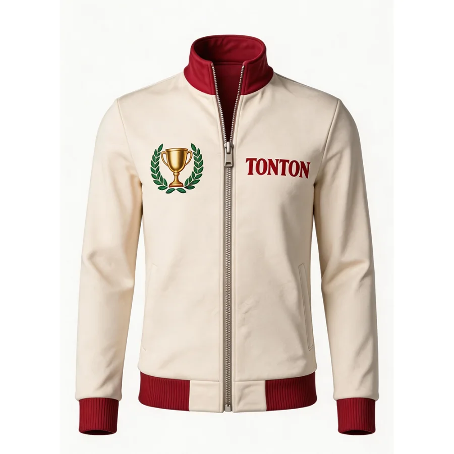 TONTON-Cream- und Maroon-Fußball-Trainingsjacke – individuell gestaltbares Logo, leichtes Team-Aufwärmshirt