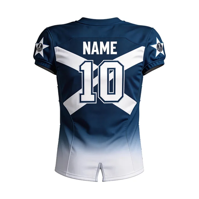 Back view of tonton navy and white gradient football jersey featuring player name and number 10.