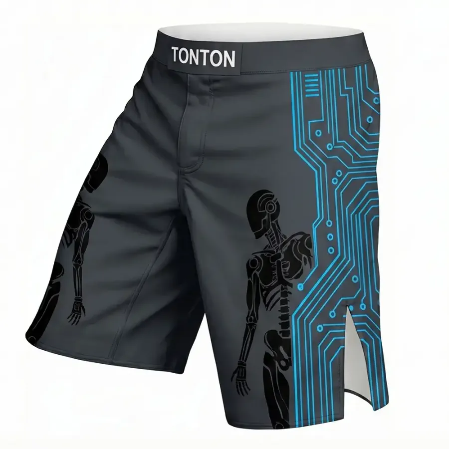 TONTON Cyborg-Skelett-Grafik-MMA-Shorts – sublimierte, reißfeste Profi-Trainingsausrüstung