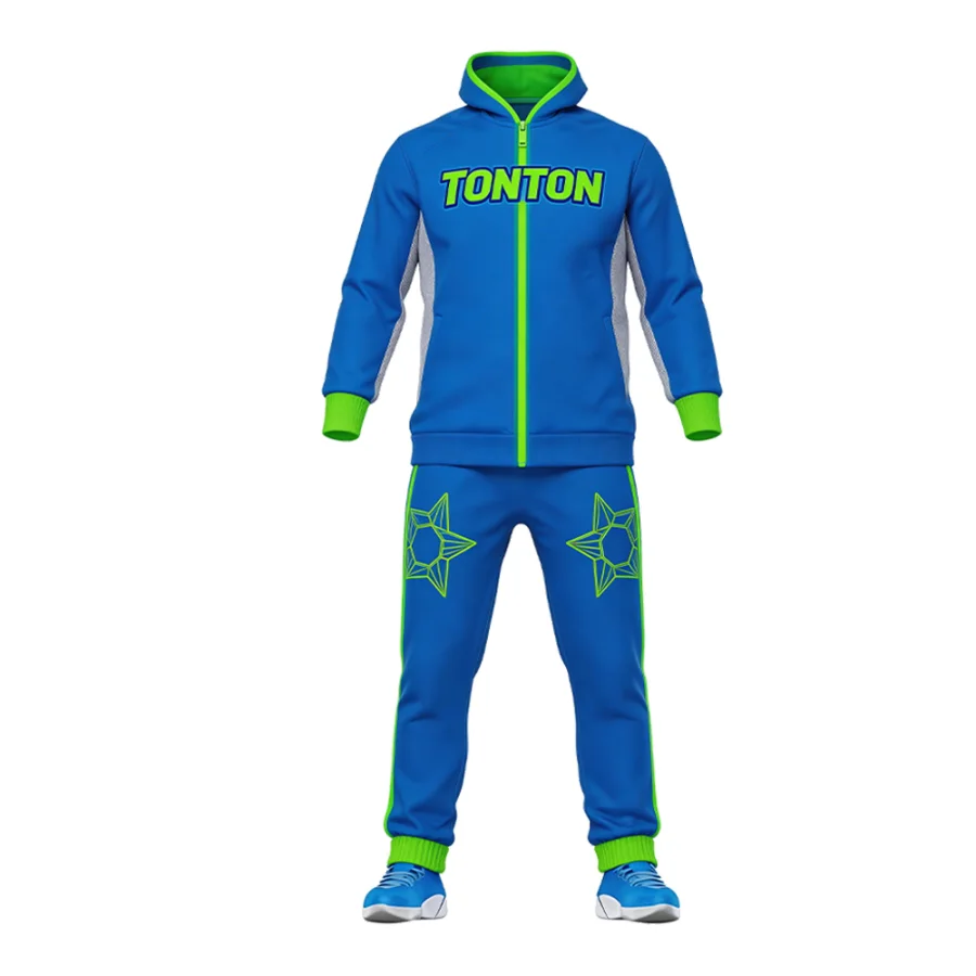 TONTON-Trainingsanzug in Blau und Grün mit Stern-Motiv – Leichter, atmungsaktiver Mesh-Trainingsanzug nach Maß