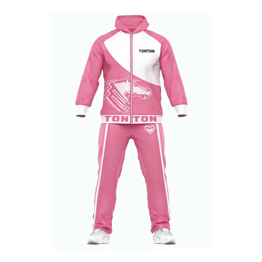 Tonton Pink & White Striped Volleyball Tracksuit - Customizable Logo Breathable Mesh Training Set