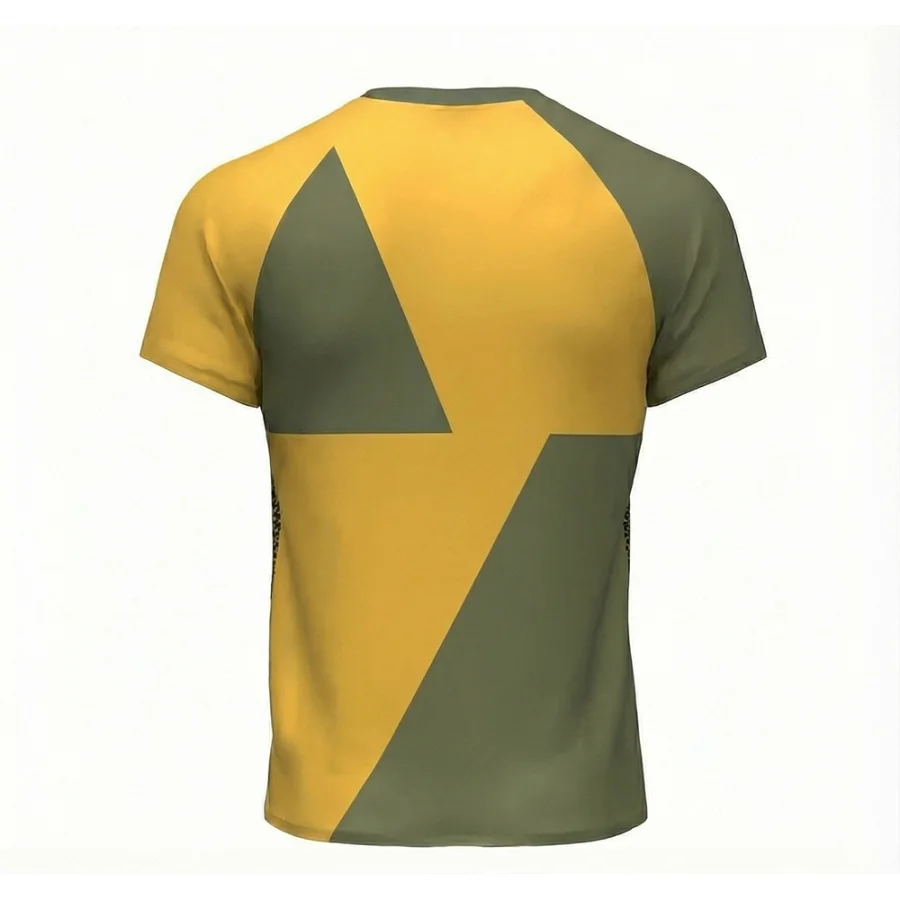 tonton custom boxing jersey back view yellow and green geometric pattern athletic fightwear