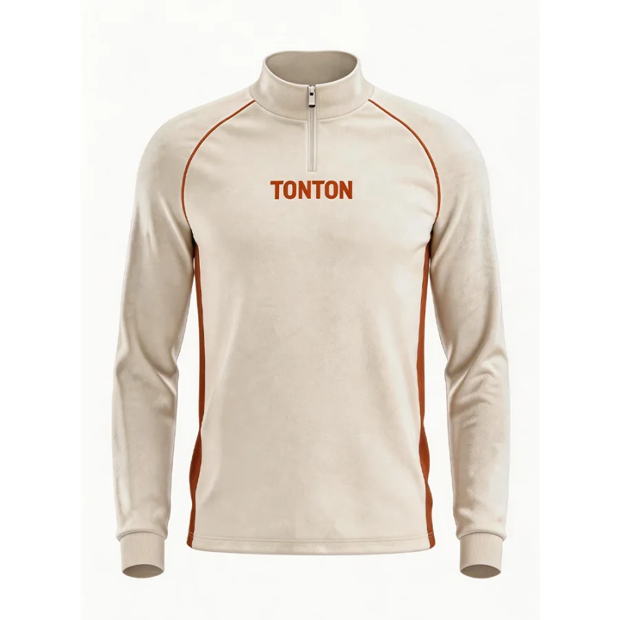 TONTON Minimalist Cream-Farbenes Fußball-Quarter-Zip-Oberteil – atmungsaktive Mesh-verstärkte Kanten, Sportbekleidung