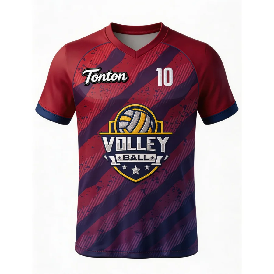 TONTON-Maroon- und Navy-Chevron-Volleyballtrikot – hochleistungsfähige, vollständig sublimationsbedruckte Sportbekleidung