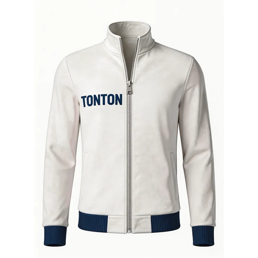 TONTON Classic-Trainingsjacke in Weiß mit navyfarbenen Akzenten – verstärkte Kanten, atmungsaktive Sportbekleidung