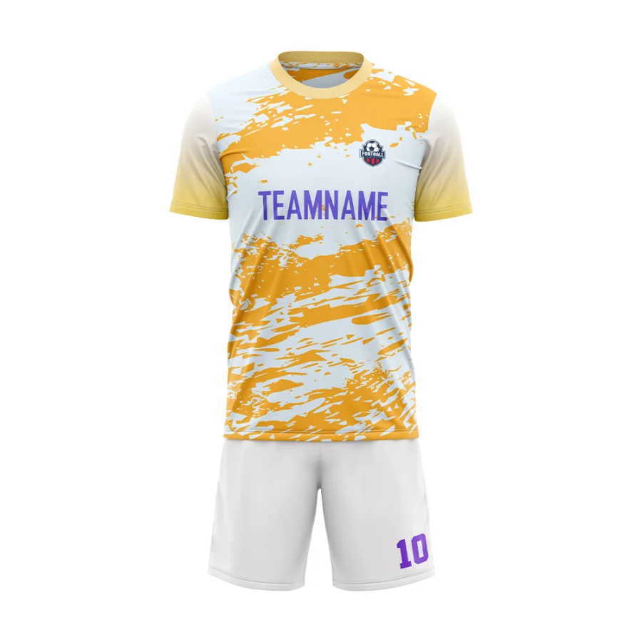 TONTON-Gelb-Weiß-Spritzer-Design-Fußballtrikot – individuell gestaltbares Logo, atmungsaktives Mesh-Outfit
