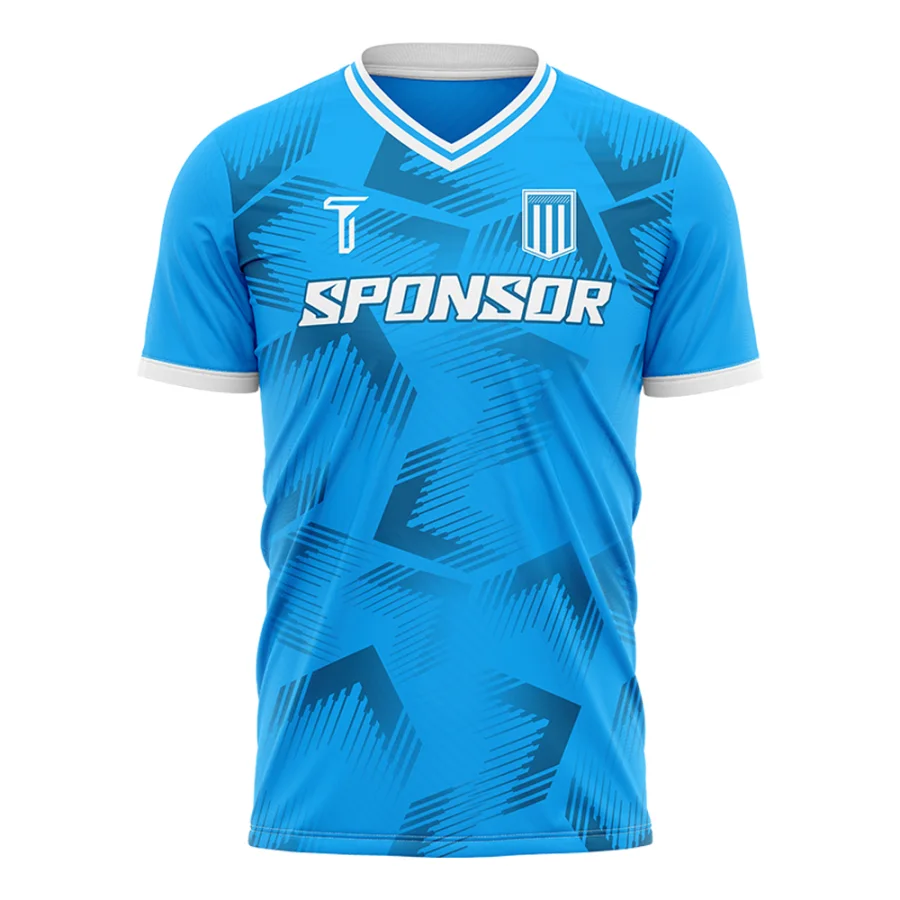 TONTON-Hemd in hellem Blau mit geometrischem Muster – Fußball-Trainingsshirt mit Vollsublimationsdruck, leichtes Trainingsoutfit