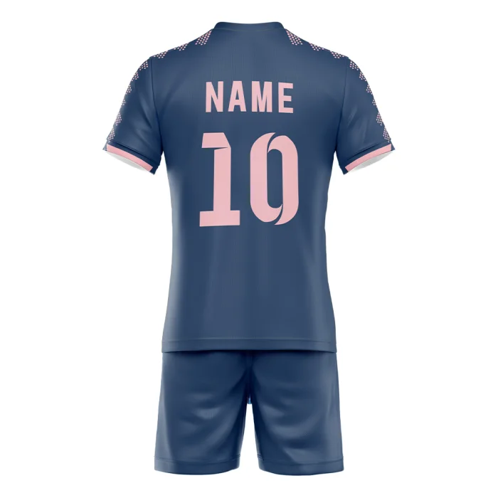Back view of tonton pink and blue volleyball jersey with custom "NAME 6" and floral motifs.