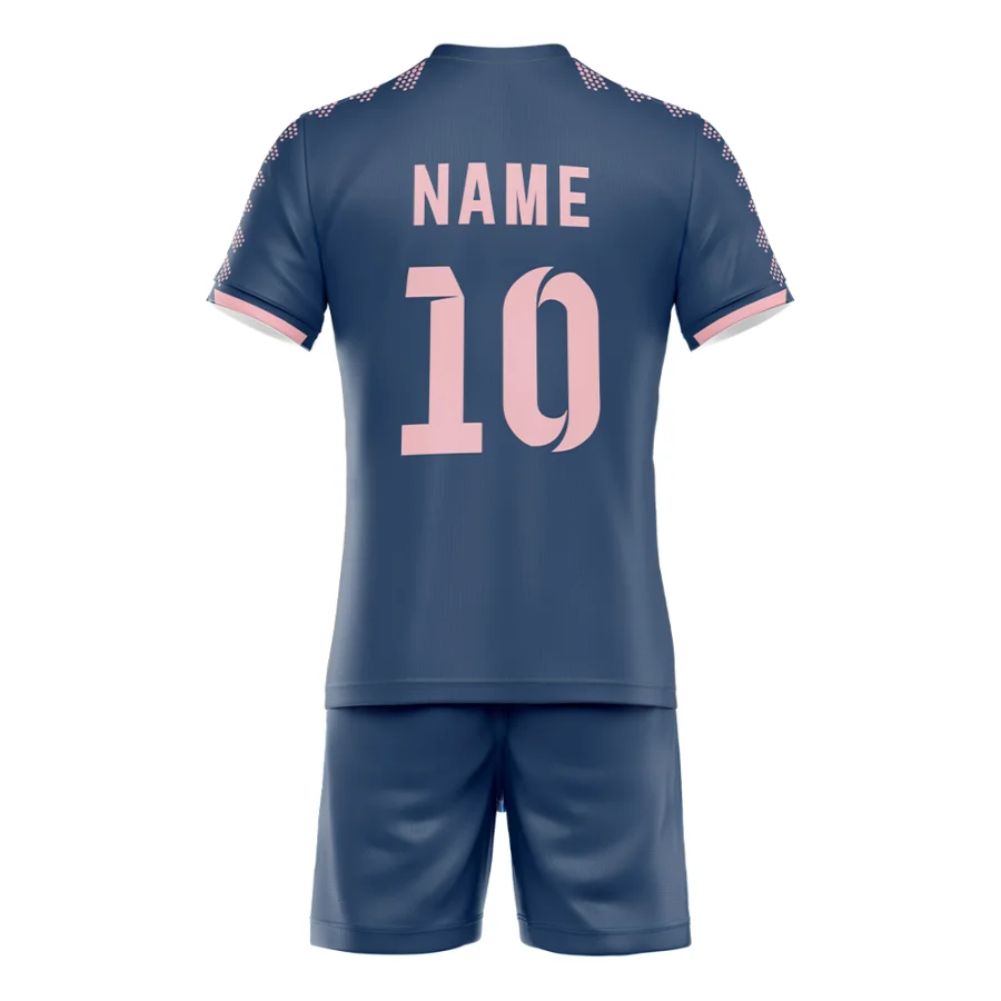 Back view of tonton pink and blue volleyball jersey with custom "NAME 6" and floral motifs.