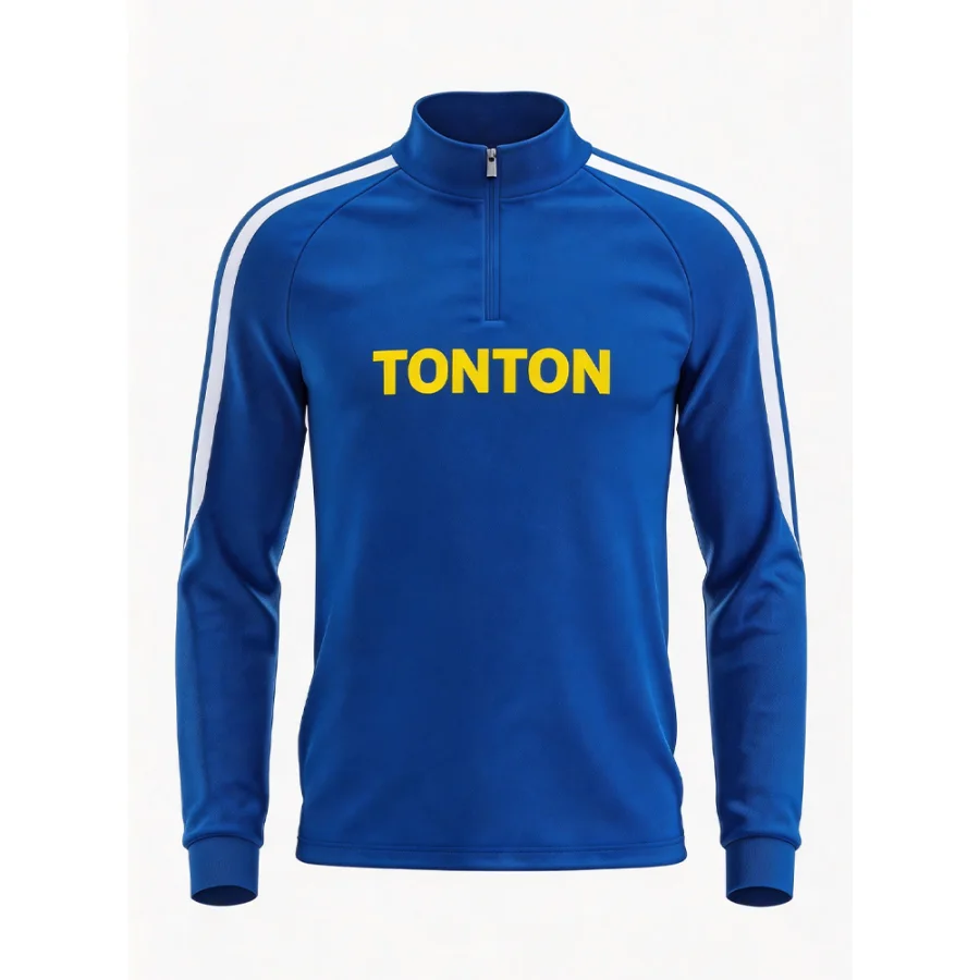 TONTON-Fußball-Trainingsjacke in Königsblau mit seitlichen Streifen – individuell sublimierter Leistungs-Jacke fürs Training