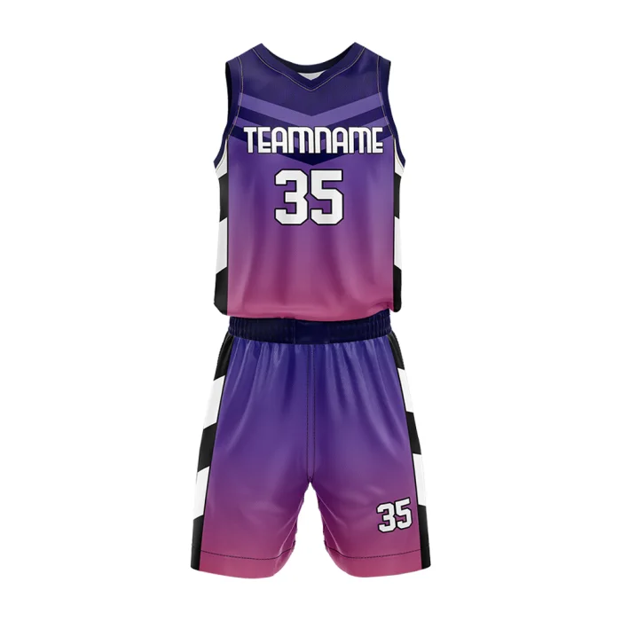 Front view of tonton professional basketball uniform with a purple to pink gradient design and bold white number 35.