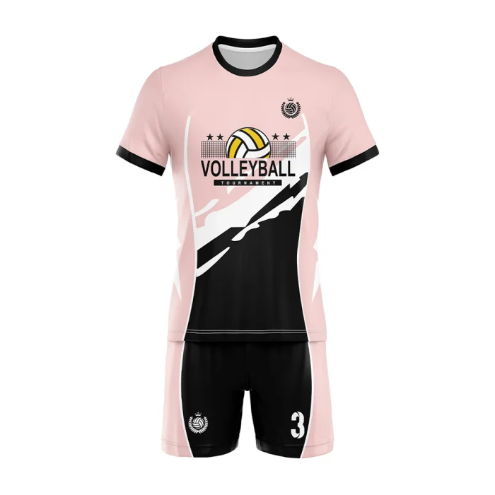 tonton professional volleyball match day kit in pink and black with diagonal color-block design.