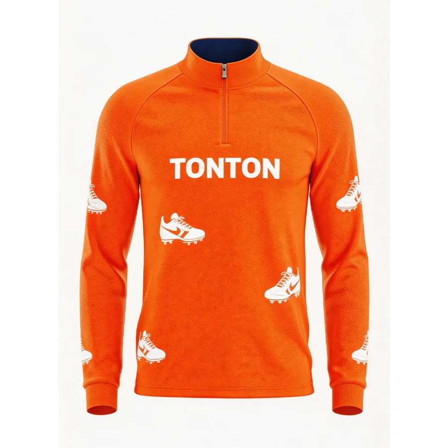TONTON-Orange-Fußball-Trainingsjacke mit ¼-Reißverschluss – Vollständiger Sublimationsdruck, optimale Trainingsbekleidung