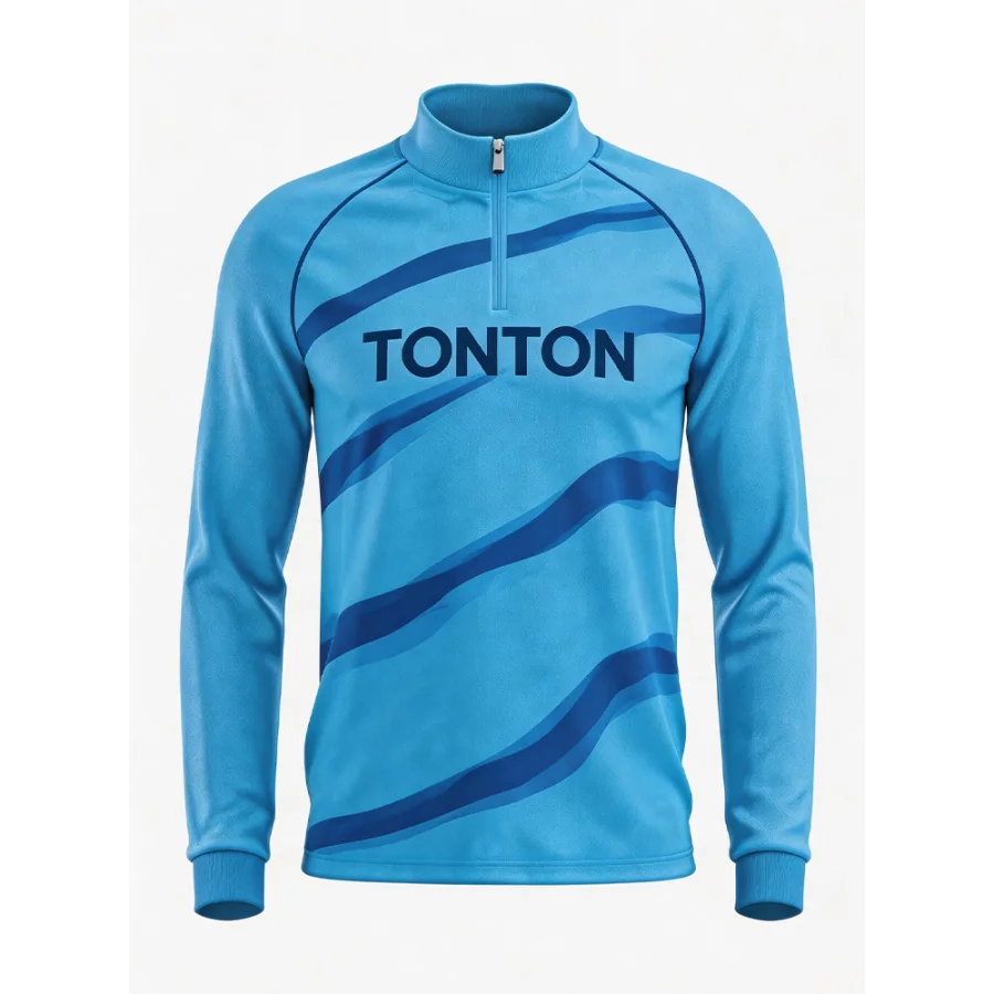 TONTON-Fußballtop „Sky Blue Wave Pattern“ – leichtes, atmungsaktives Mesh mit individuell gestaltbarem Viertelreißverschluss