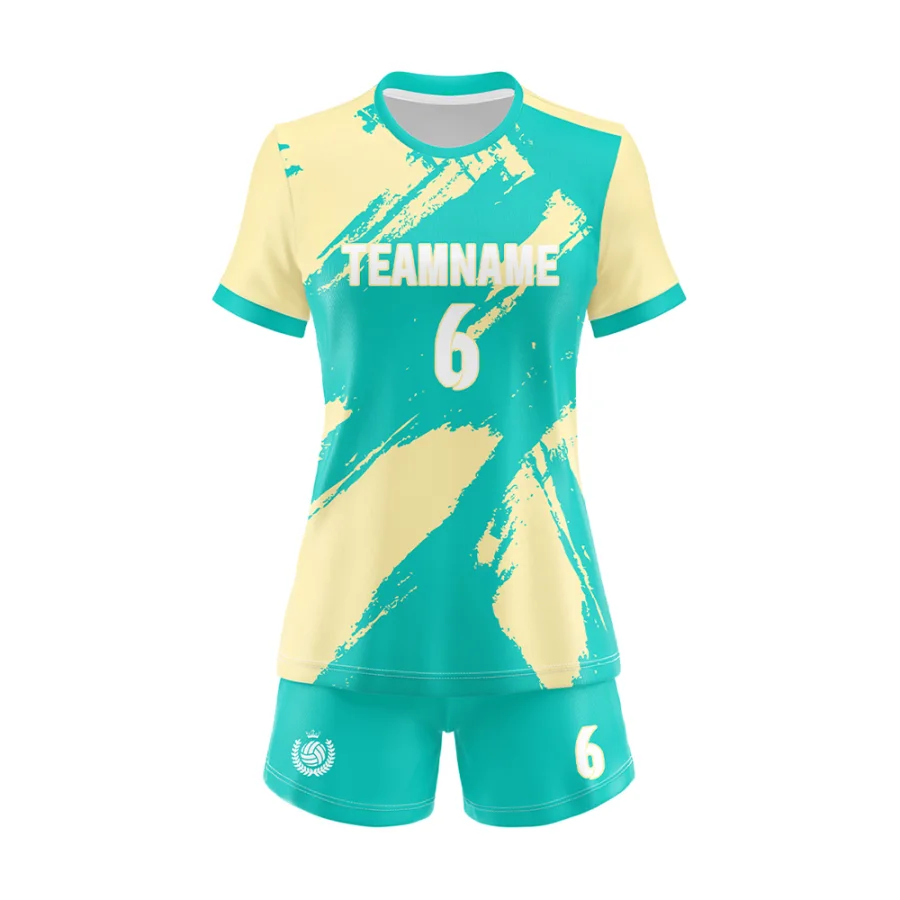 TONTON-Trainingsanzug in Türkis & Gelb für Frauen – Volleyball-Uniformset mit individuellem Logo, lockerer Passform und hochatmungsaktiver Teamwear